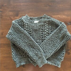 Altar'd State Olive Gray Cable Knit Crew Sweater